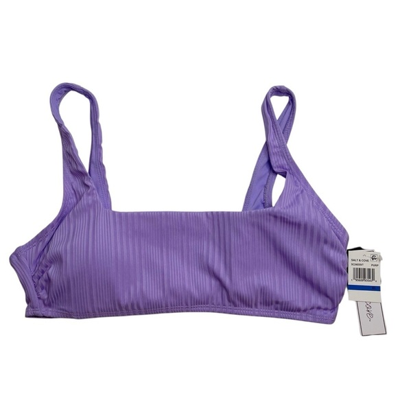 Salt + Cove Ribbed Square-Neck Bikini Top & V-Waist Bikini Bottoms Purple XL New - Picture 2 of 9